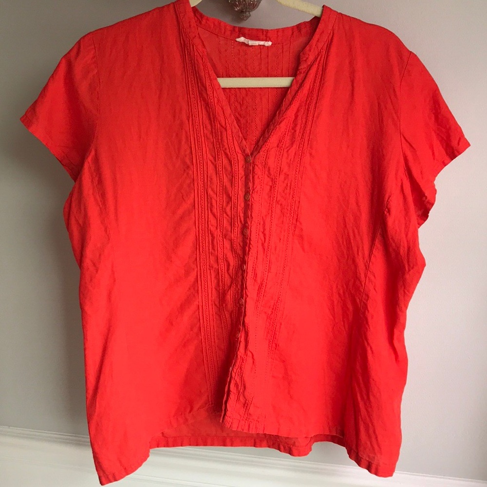 Eileen Fisher Orange Short Sleeve Button Down Sz L
